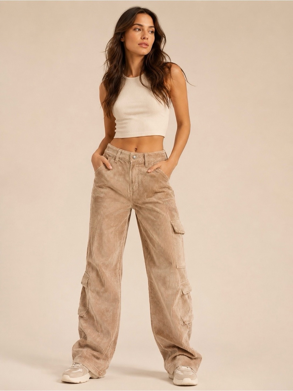 Le Lis Tan Corduroy Cargo Pants